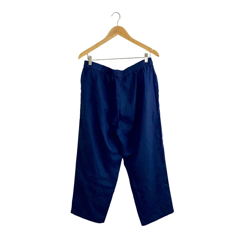 Quince 100% European Linen‎ Pants Navy Blue Elastic Waist Wide Leg Large